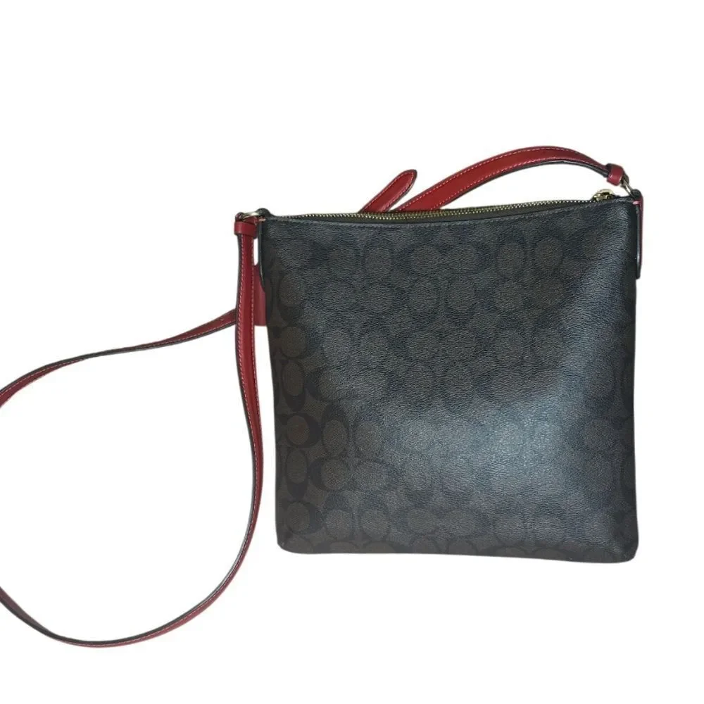 Coach Signature Rowan Brown and Red‎ Crossbody